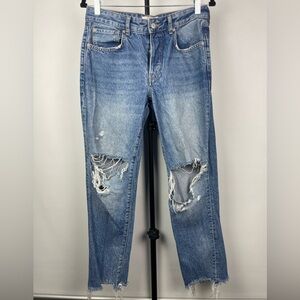 We The Free Maggie Mid Rise Distressed Button Fly Ripped Denim Jeans‎